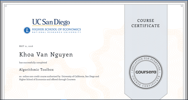 Chia sẻ học thuật toán trên Coursera