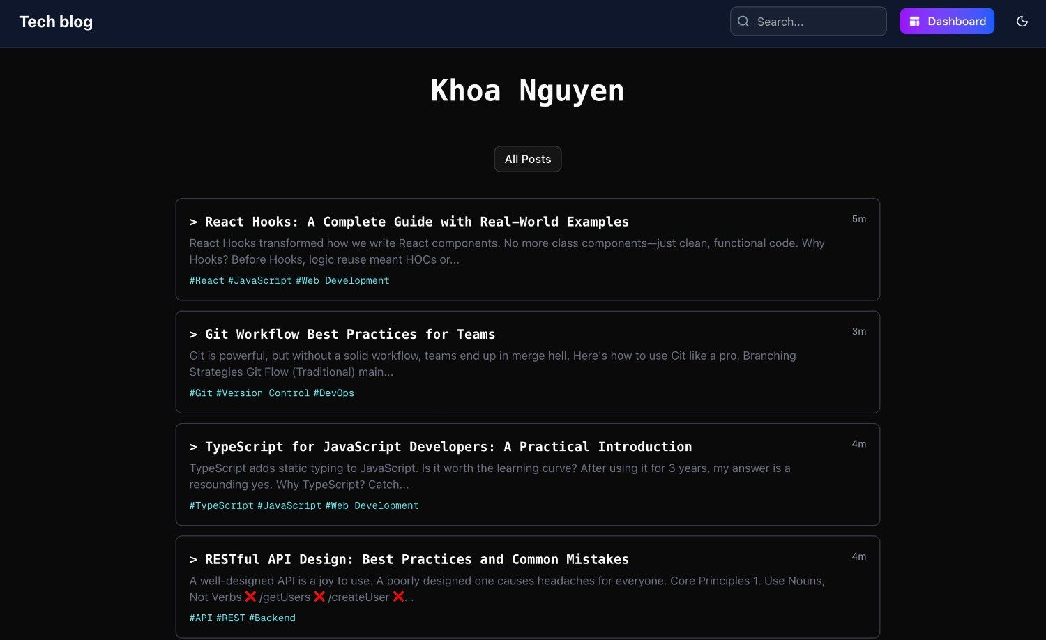 Tech Blog - Developer-focused content with tutorials